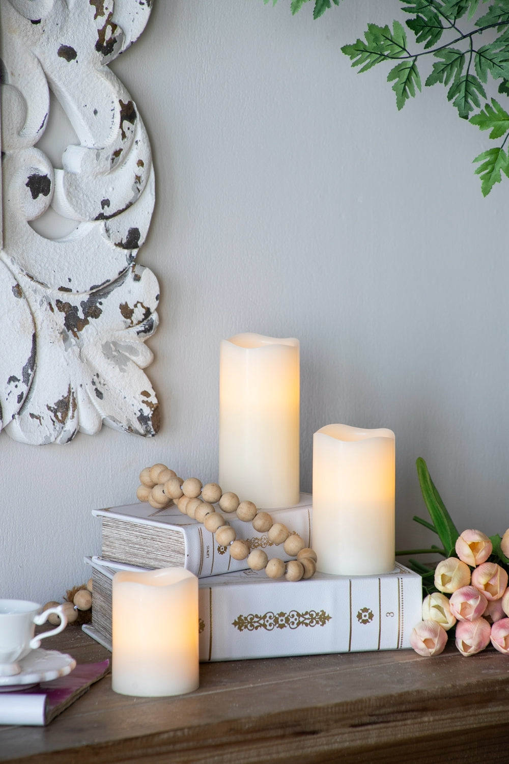 Set of 3 Ivory LED Candles with Remote Timer, L:D3X6' M:D3X5' S:D3X4'
