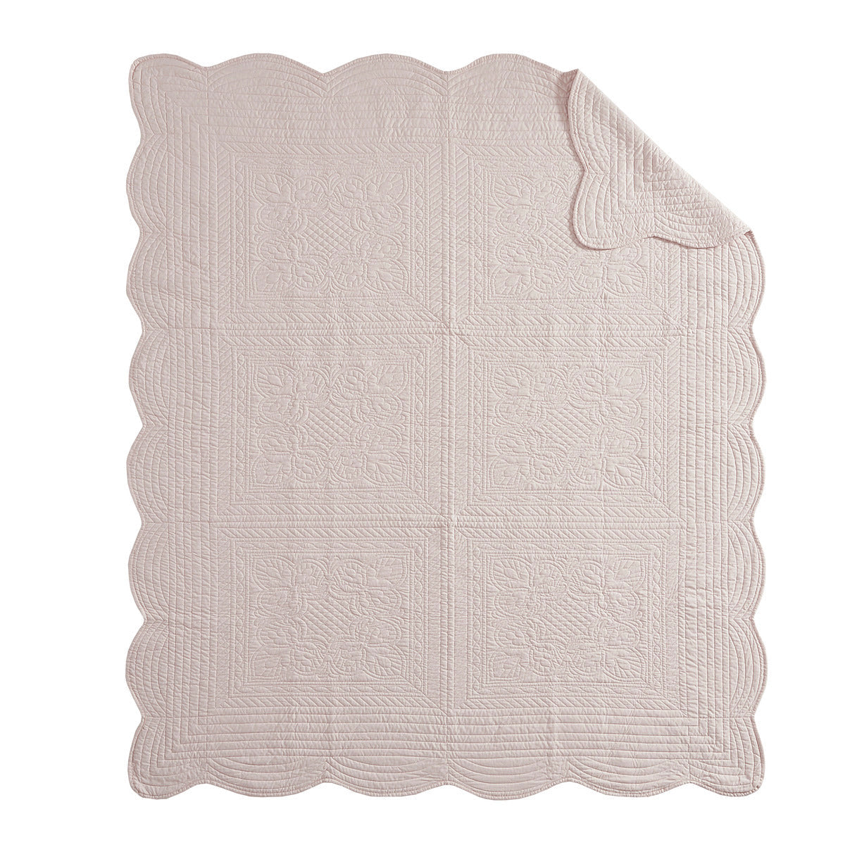 Oversized Quilted Throw with Scalloped Edges Blush 60x72'