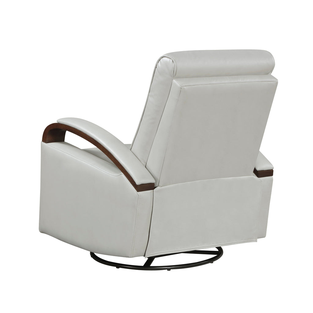 1pc Swivel Gliding Recliner Faux Leather Upholstered Solid Rubberwood Arms Luxurious Living Room Furniture, Smoke Color