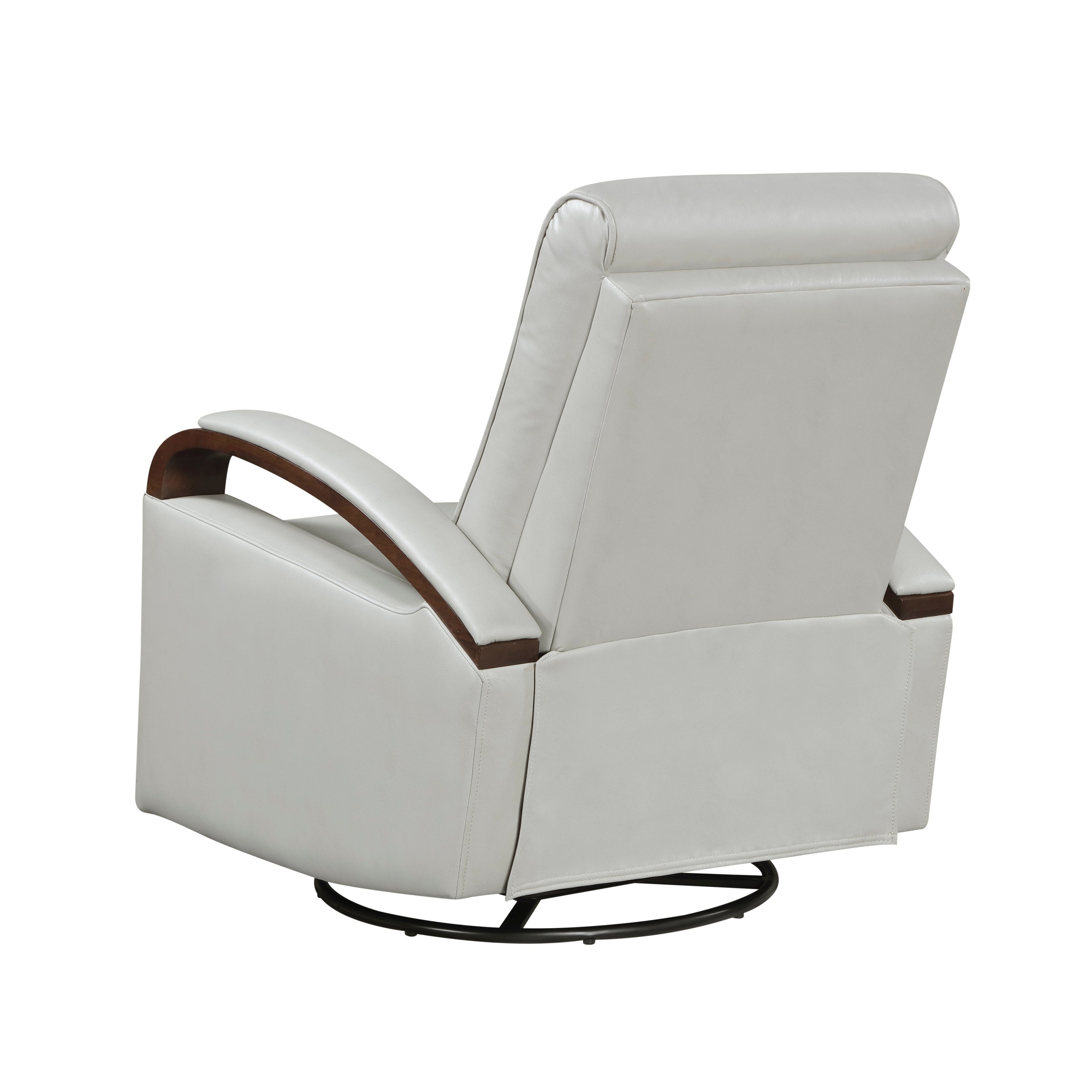1pc Swivel Gliding Recliner Faux Leather Upholstered Solid Rubberwood Arms Luxurious Living Room Furniture, Smoke Color