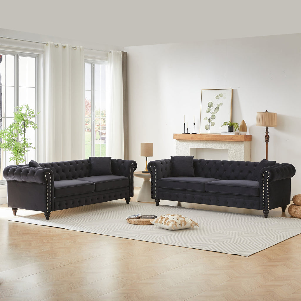 FX 3 Seats + 3 Seats Combo Sofa Modern living room sofa with solid wood frame and wooden feet, 4 cushions, apartment sofa furniture for living room, living room, office