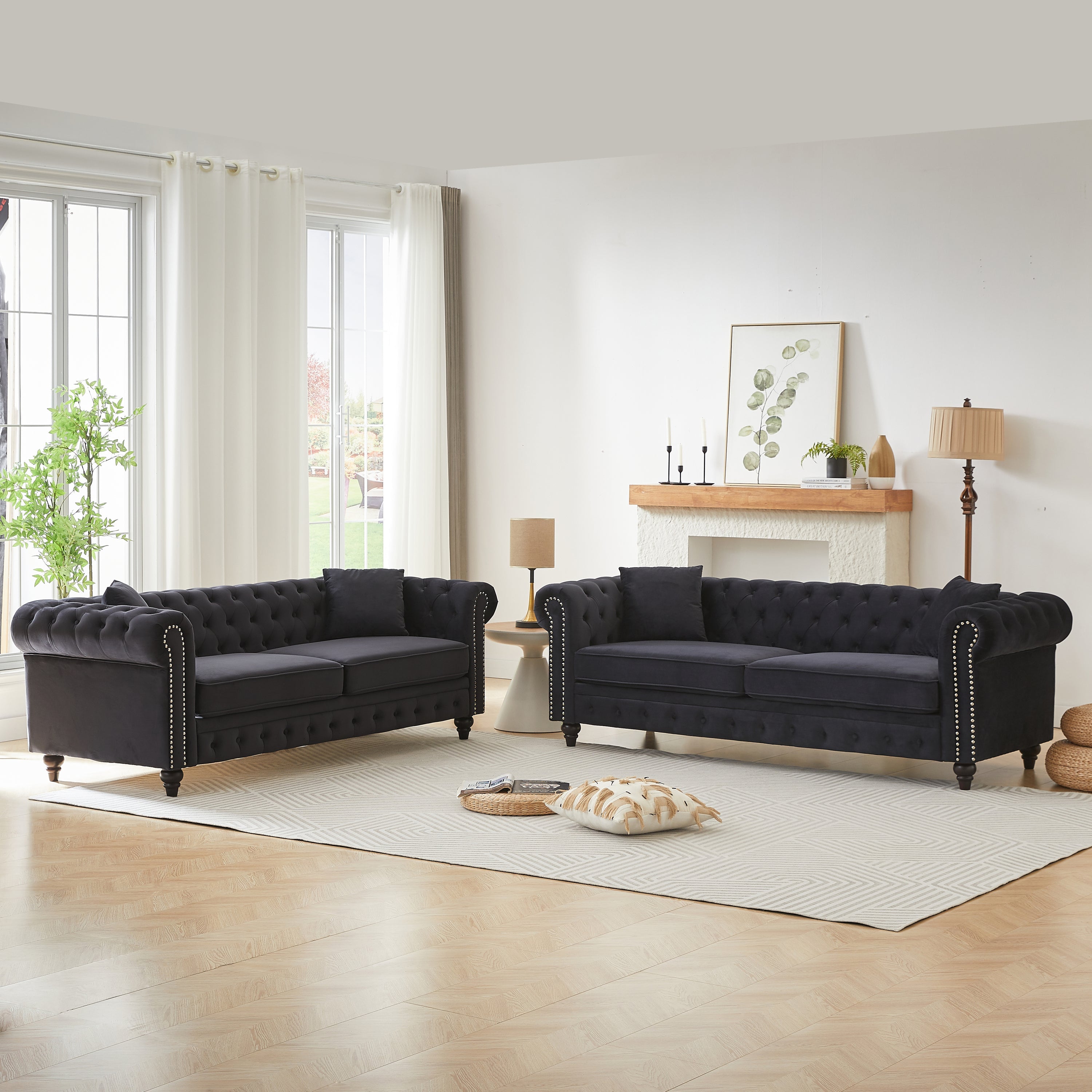 FX 3 Seats + 3 Seats Combo Sofa Modern living room sofa with solid wood frame and wooden feet, 4 cushions, apartment sofa furniture for living room, living room, office