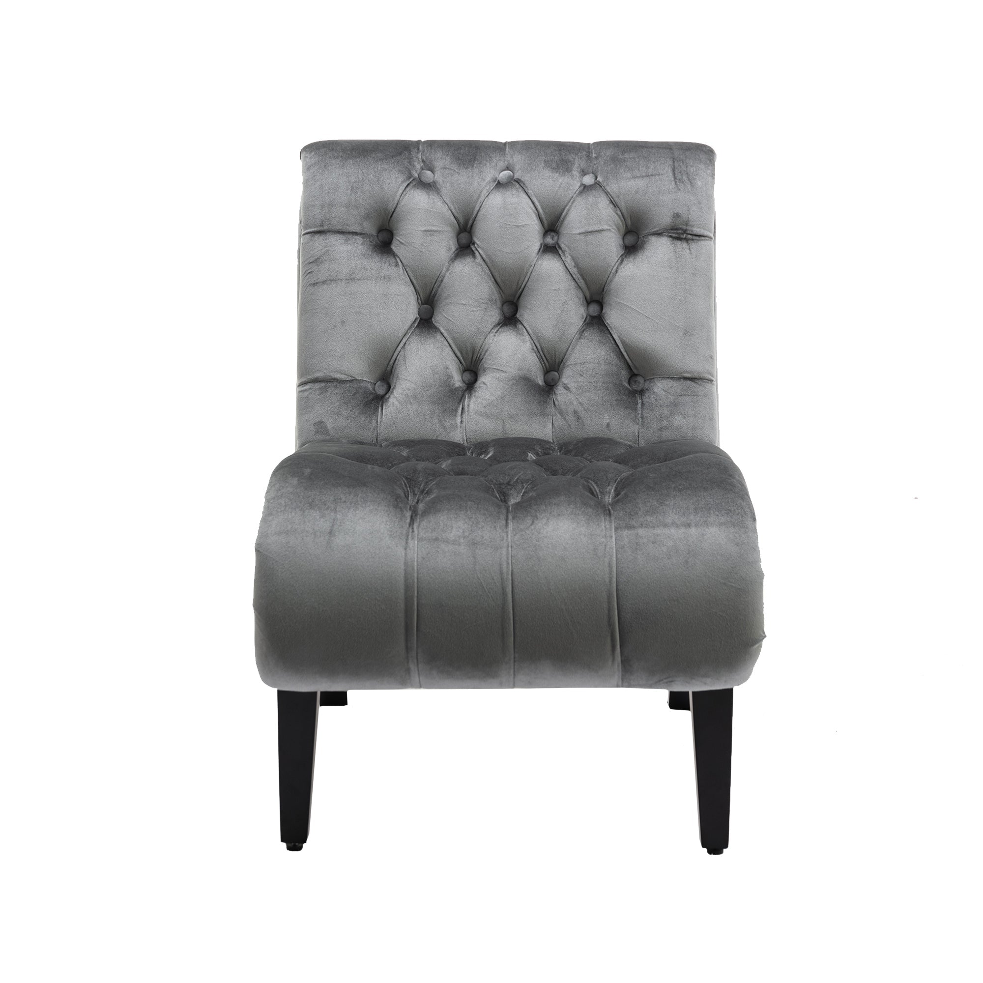 COOLMORE Modern Velvet Armless Accent Living Room Chair / Leisure Chair,Upholstered Fabric Button Comfortable Chair with Wooden Legs for Bedroom, Living Room, Office (Silver Velvet)