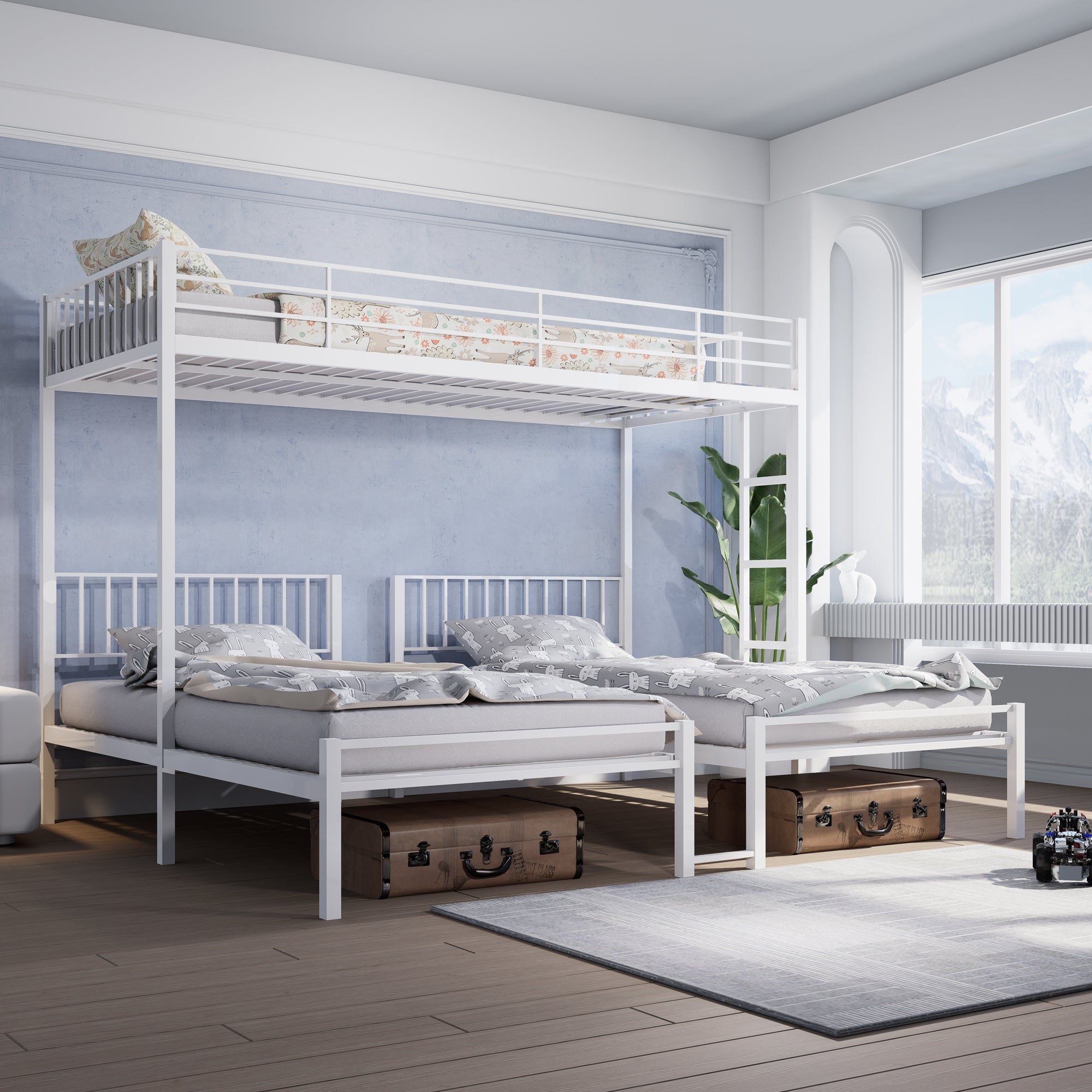 Triple Bunk Bed for Kids,3 Bed Bunk Beds for 3,Metal Triple Bunk Beds,Separates Into 3 Twin Beds,Noise Reduced Structure,White