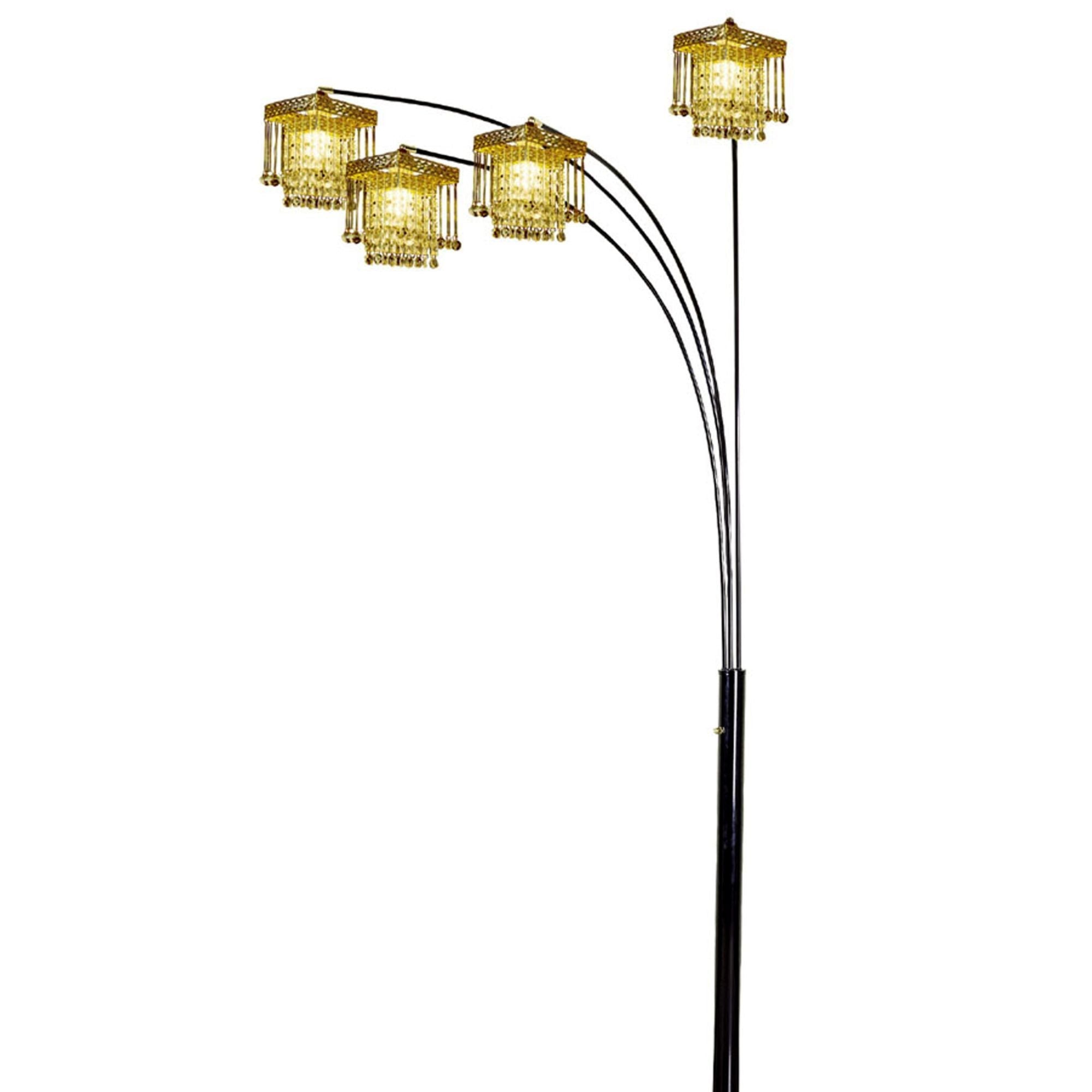84' Tall Floor Lamp w/ Black finish and 4 Arch Arms, Crystal Chandelier Design
