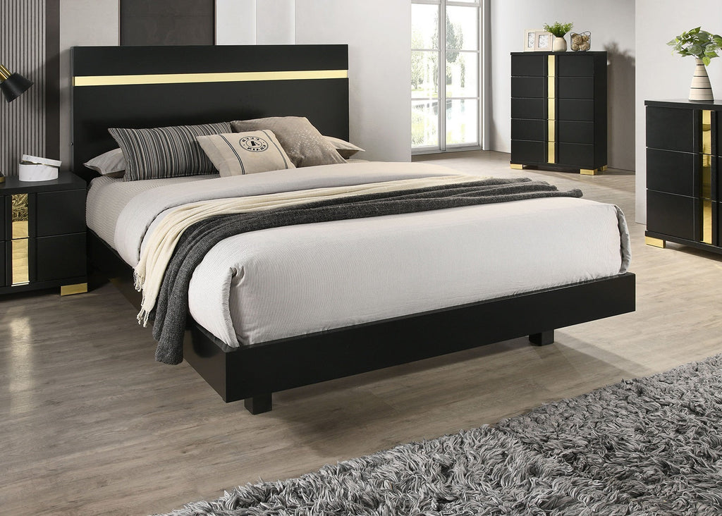 Modern Black 3pc Bedroom Set Queen Size Bed w LED 2x Nightstands Mattress Ready Furniture Acrylic Trim