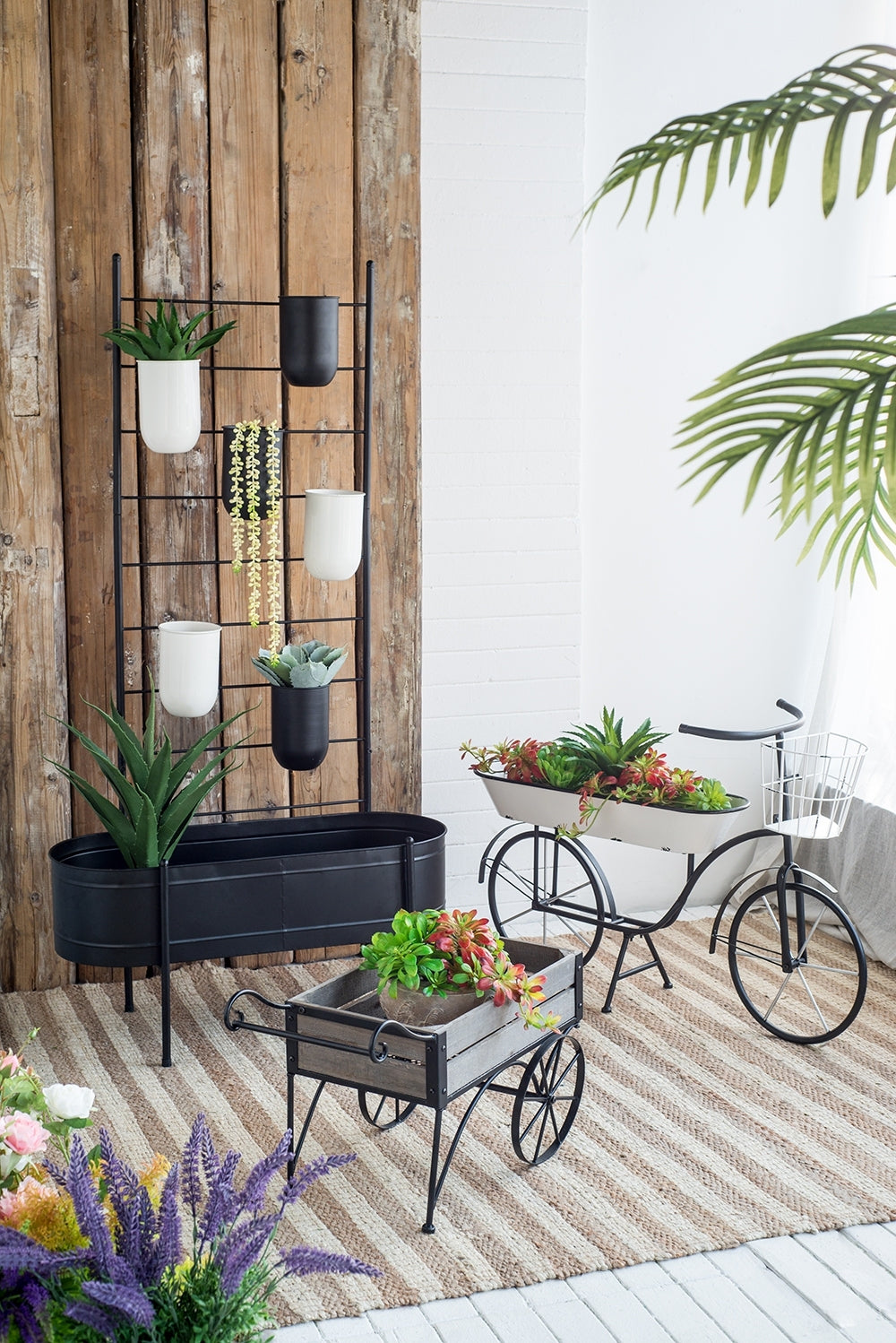 38.5x14.5x25.5' Black and White Bicycle Plant Stand Planter