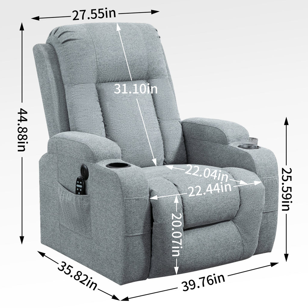Infinite Position Single Motor Up to 350 LBS Power Lift Recliner Chair for Elderly, Heavy Duty Motion Mechanism with 8-Point Vibration Massage and Lumbar Heating, USB Charging Port, Cup Holders, Grey
