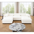 Elegant White Chenille  Sofa with Storage Seat and Ottoman, U-Shaped 3-Seater Cylindrical Backrest and Armrests, Contemporary 3-Seater Fabric Couch with Hidden Storage Compartment