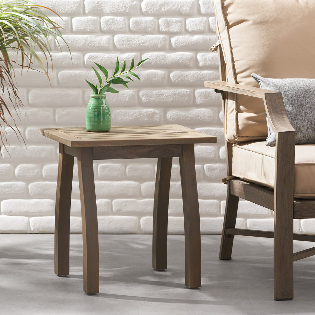 Kinesis Outdoor Side Table with Slatted Top and Wood Frame, Grey