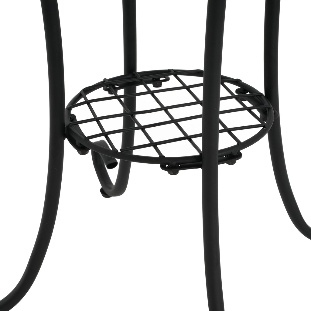 Ceramic Tile and Iron Patio Side Table with Shelf, Brown and Black, 14-inch Diameter