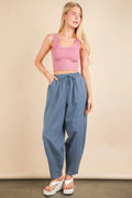 VERY J Solid Barrel Comfy Woven Pants