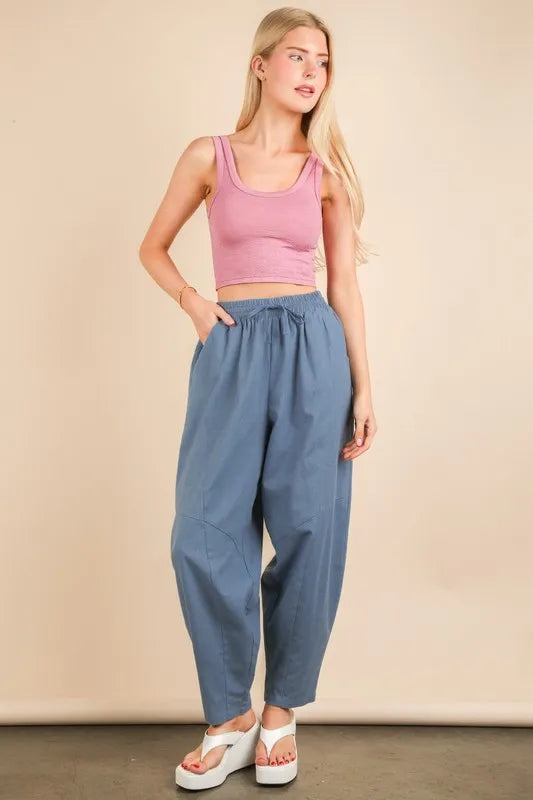 VERY J Solid Barrel Comfy Woven Pants