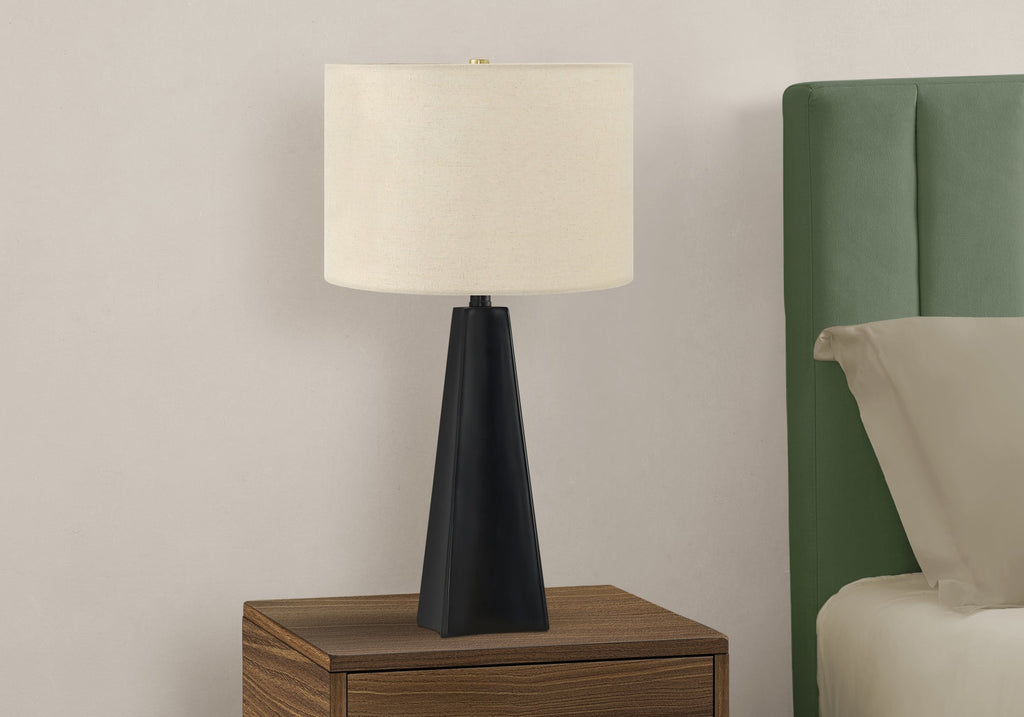 Lighting, 27'h, Table Lamp, Black Resin, Beige Shade, Modern