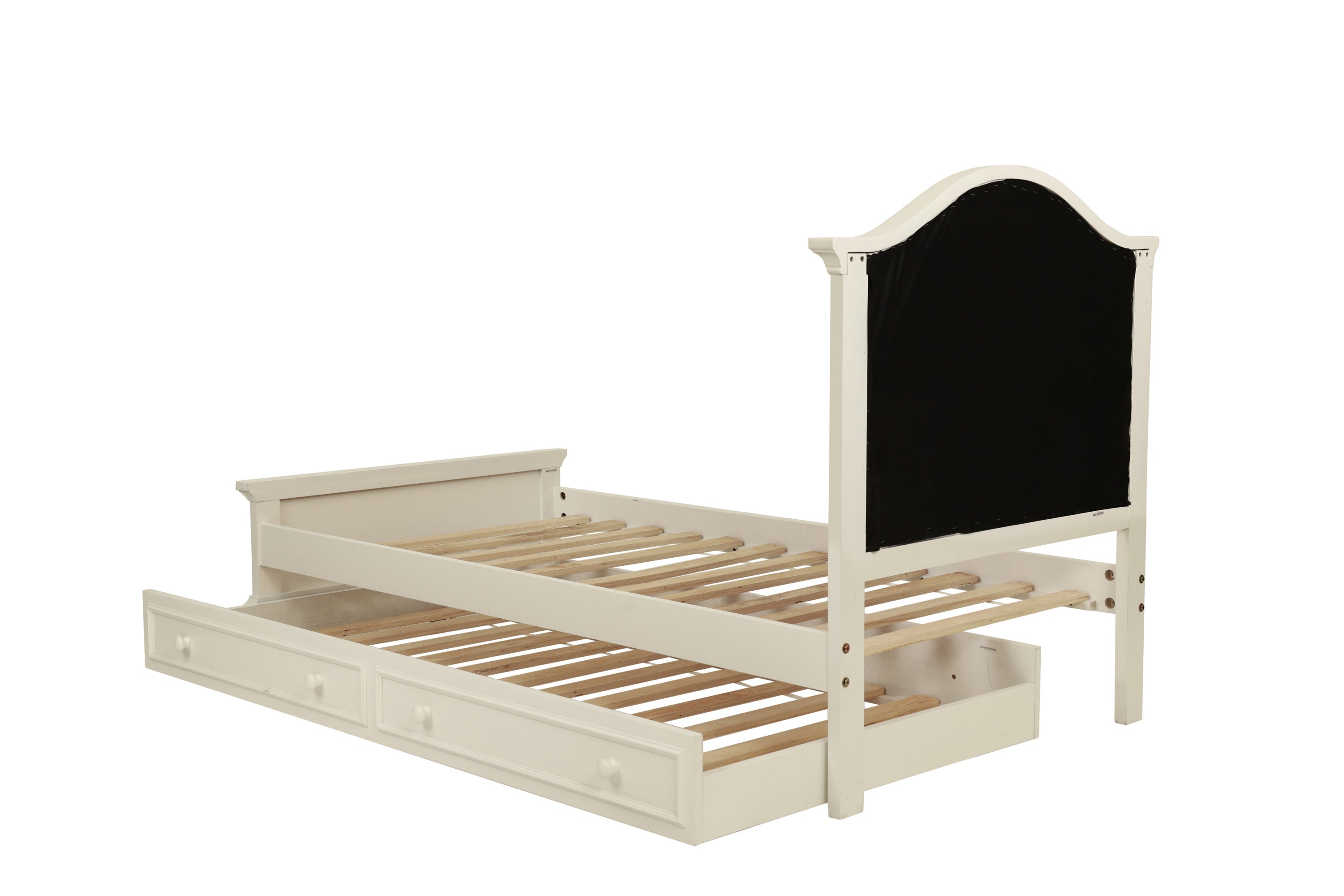 Contemporary Style Twin Size Bed w/ Trundle Slats Pine Plywood Kids Youth Bedroom Furniture Pink Faux Leather Tufted HB