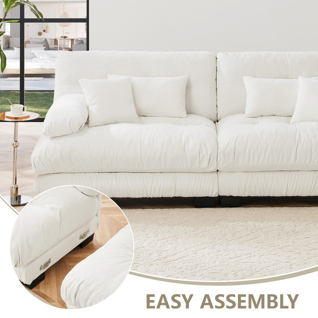 Free Combination Modular Sectional Sofa,U Shaped Couch for Living Room, 4-Seater Comfy Cloud Couch with 2 Ottomans, Chenille White