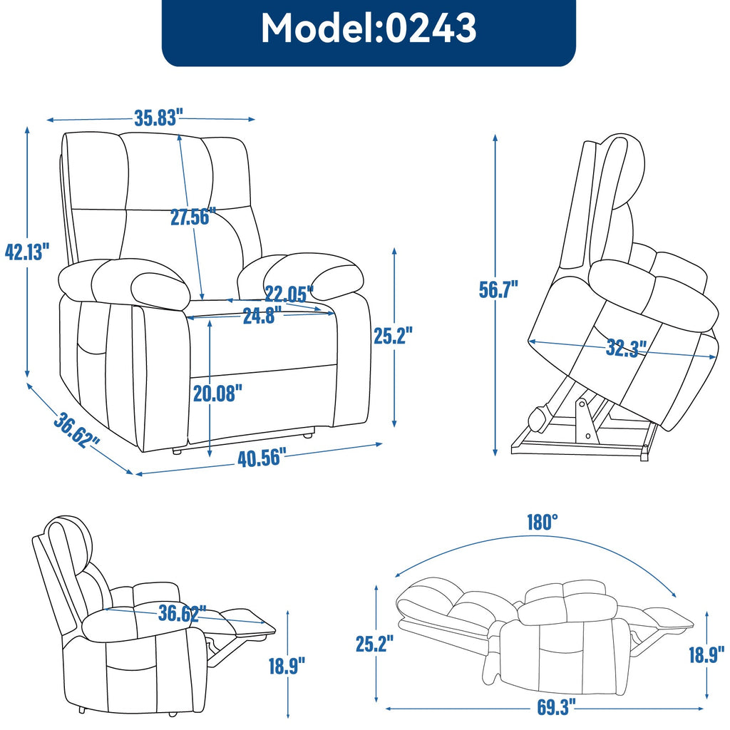 Brown Heat Massage Dual Motor Infinite Position Up to 350 LBS Large Electric Power Lift Recliners with Hidden Cup Holders, Power-Remote, Medium-firm and Heavy Duty