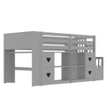 Kids Twin Loft Bed with Storage Cabinets, Staircase Drawers & LED Lights – Solid Wood Low Loft Bed with Shelves, Guardrails, and Fun Bear Handles – Space-Saving Design for Boys & Girls Bedroom