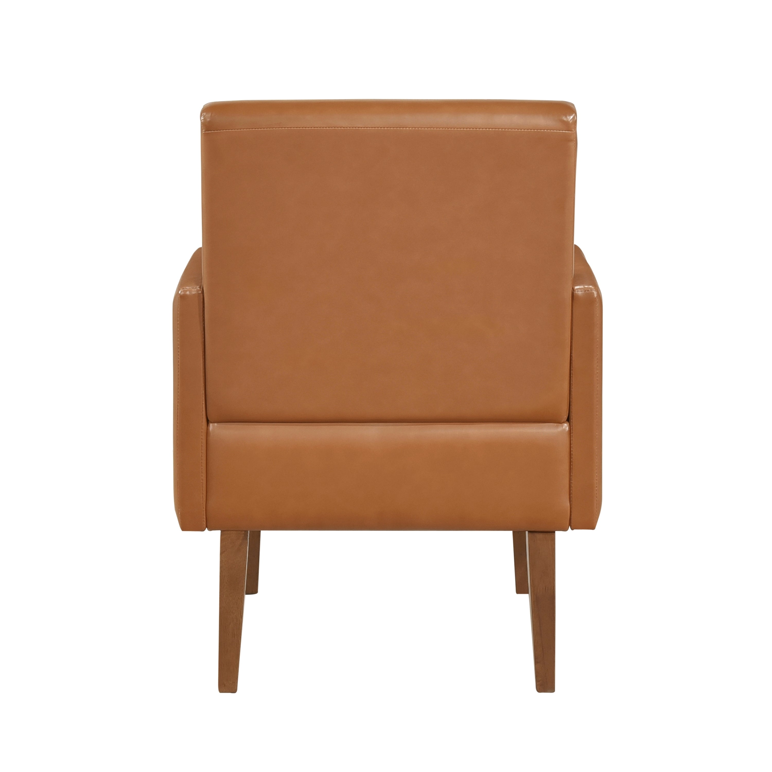 Mid-Century Modern Design Accent Chair Brown Faux Leather Upholstery Walnut Finish Solid Wood 1pc Living Room Furniture