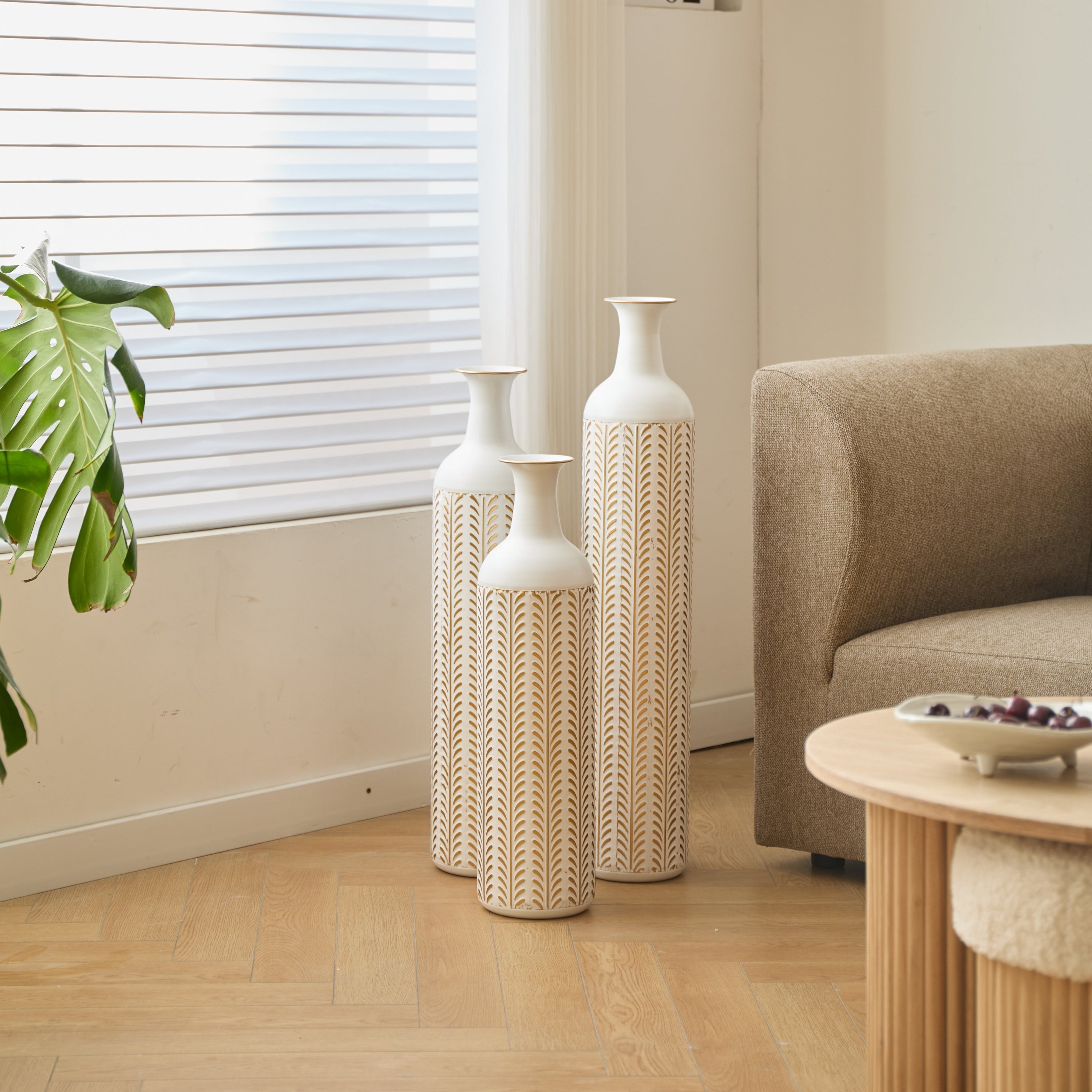 Floor Metal Vase Modern Style Decoration Home White Metal Vase 3-piece Set Gorgeous Home Decoration Large Glazed Metal Vase