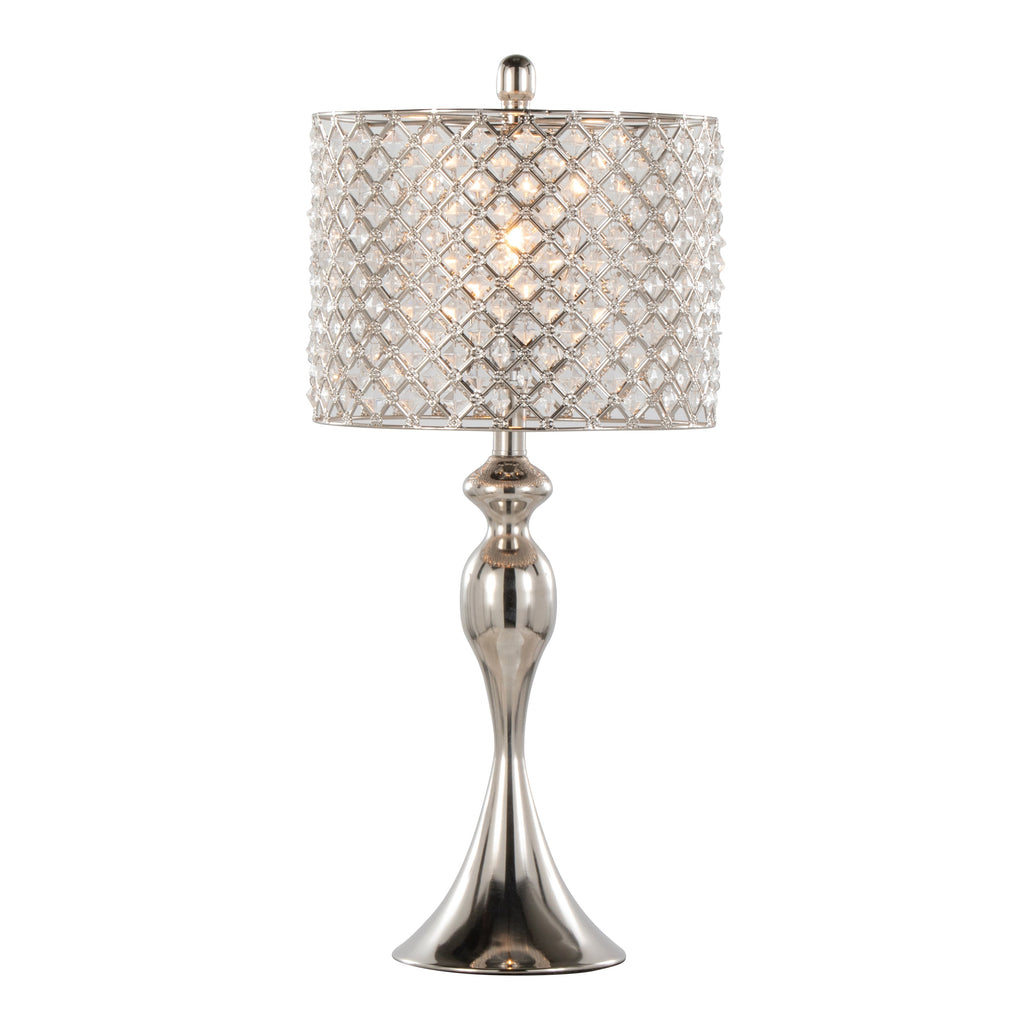 Ashland 27' Contemporary Metal Table Lamp in Polished Nickel with Square Clear K9 Crystal and Polished Nickel Shade from Grandview Gallery by LumiSource - Set of 2