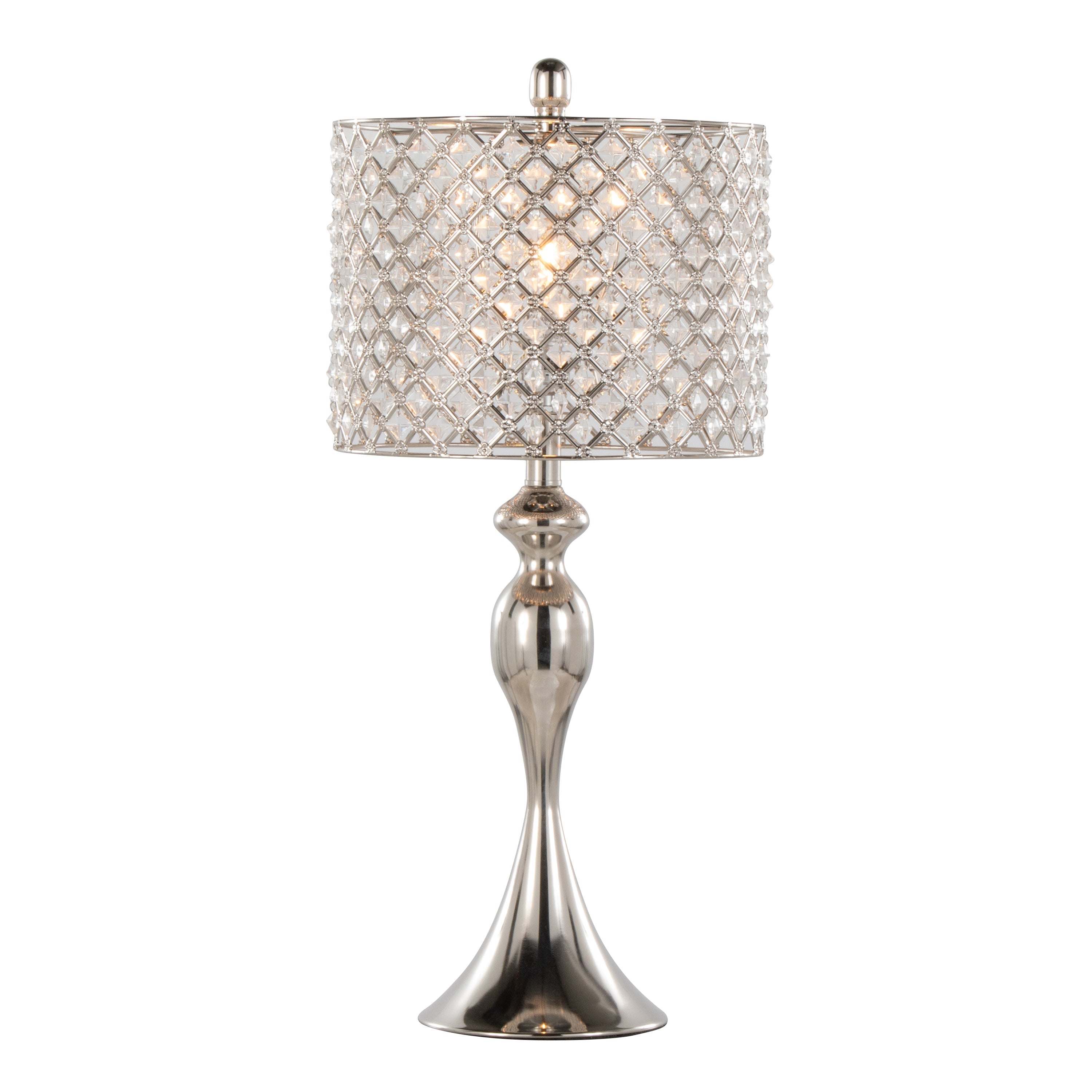 Ashland 27' Contemporary Metal Table Lamp in Polished Nickel with Square Clear K9 Crystal and Polished Nickel Shade from Grandview Gallery by LumiSource - Set of 2