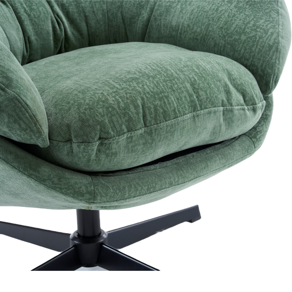Modern Chenille Office Chair, 360° Swivel Club Chair/Accent Chair with Removable Cushion, Round Office Chair, Black Metal Base, Cotton Material, Living Room, Bedroom, Reading Corner, Office (Green)