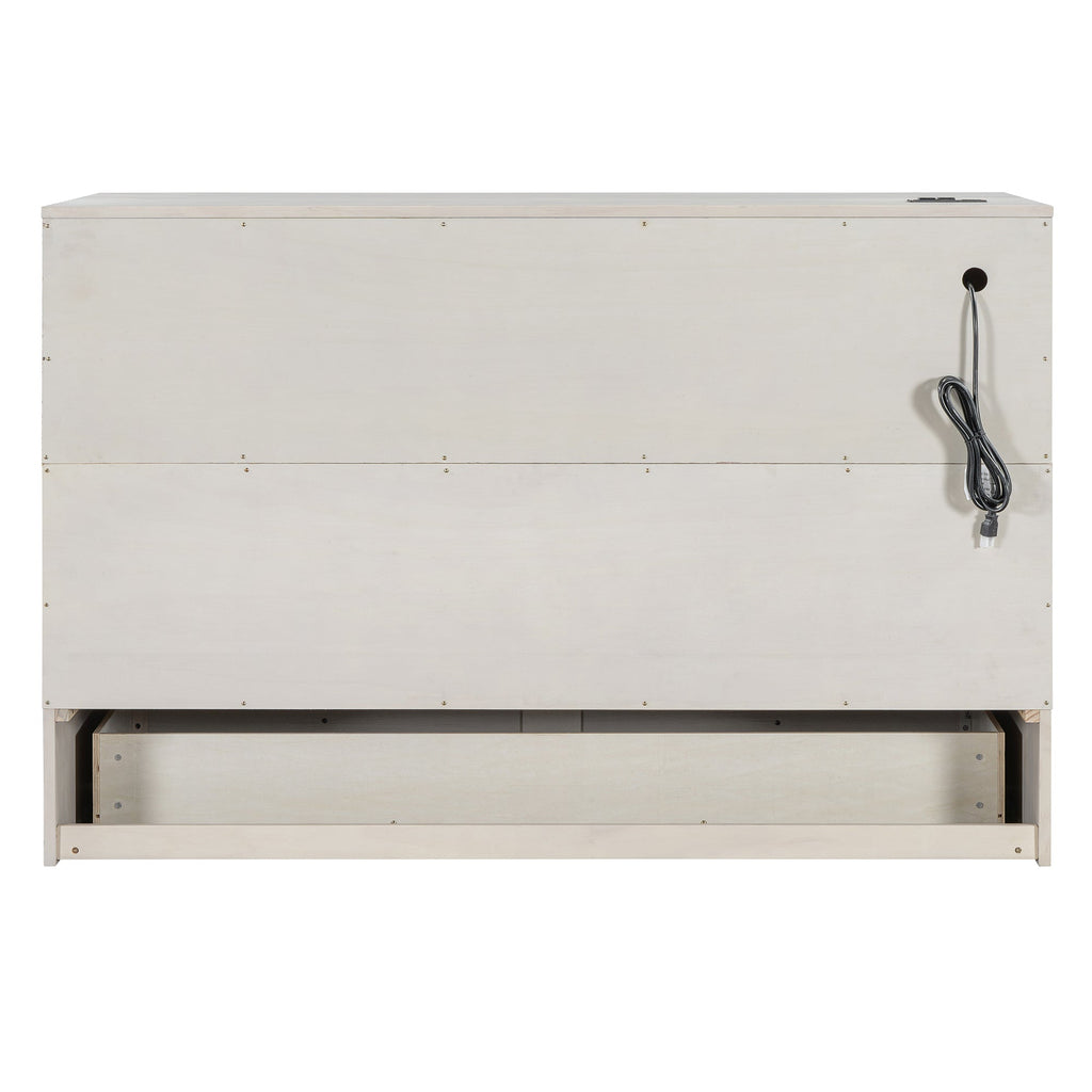 Queen Size Murphy Bed with Large Drawers & USB Ports,Brushed White