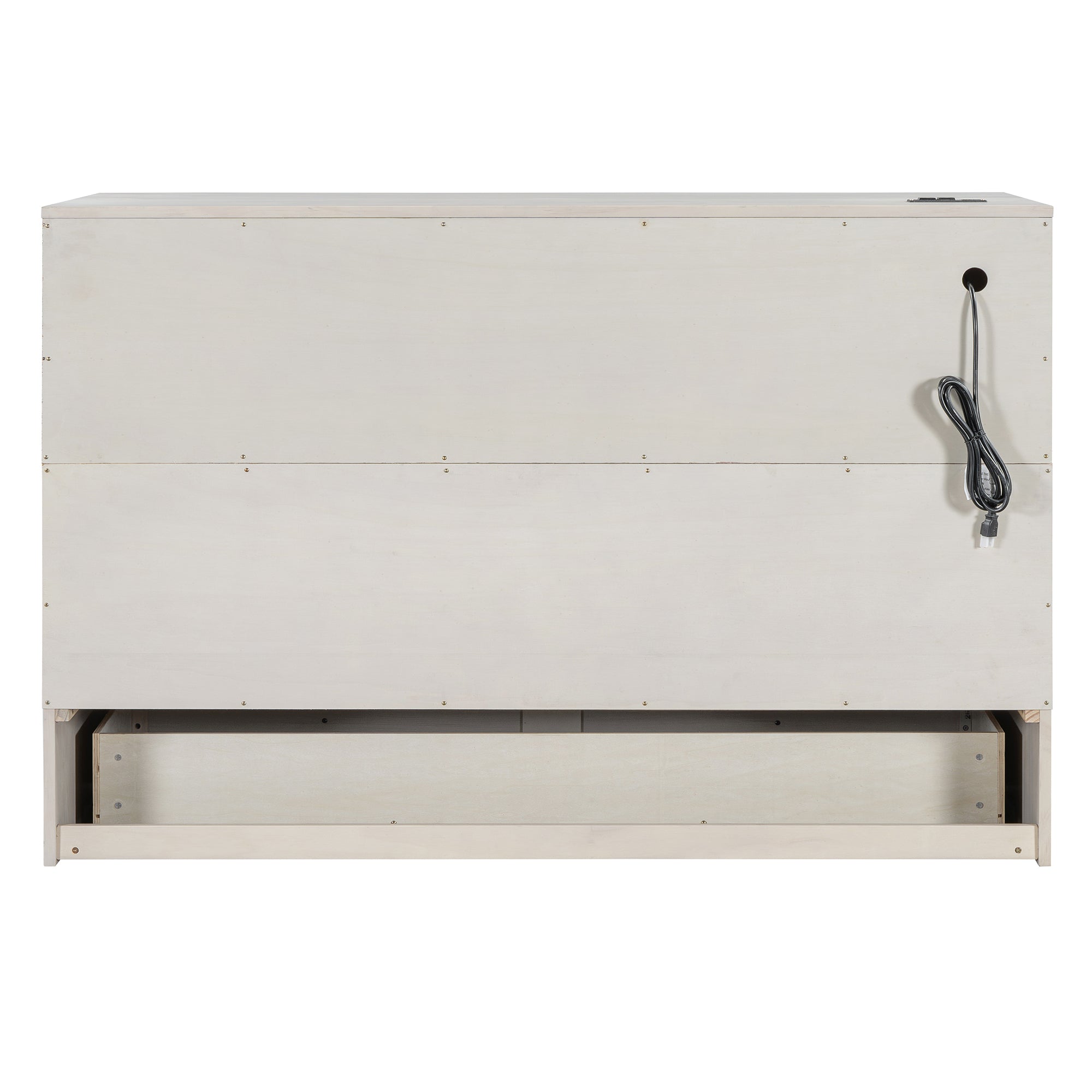 Queen Size Murphy Bed with Large Drawers & USB Ports,Brushed White