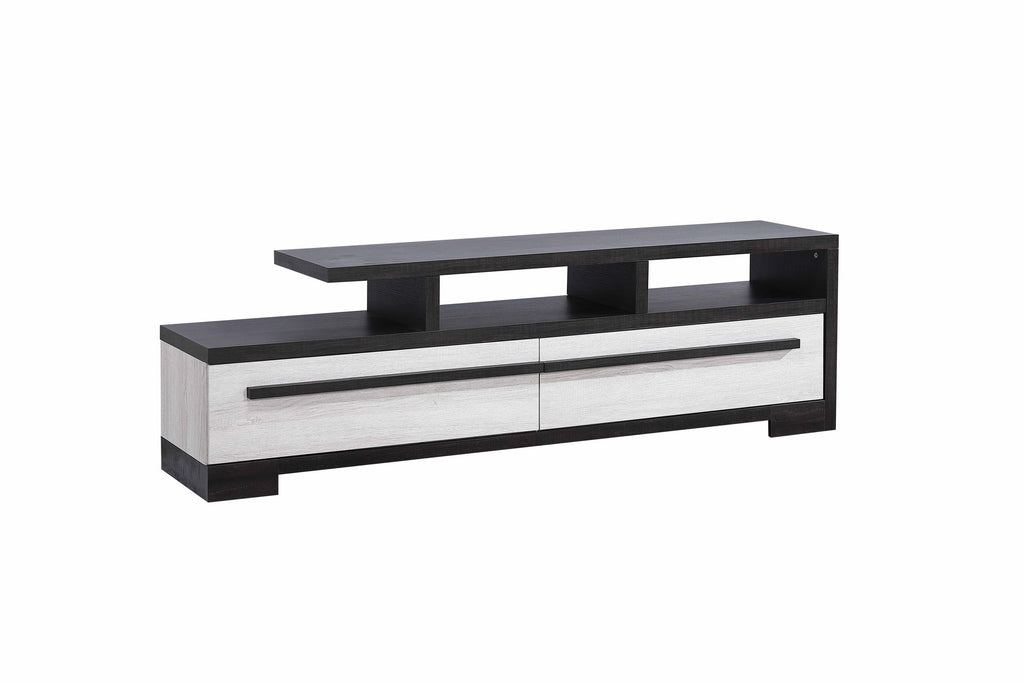 1pc Entertainment Console Modern Design Chalk Ebony Wood Finish Open Shelf Two Spacious Drawers TV Stand