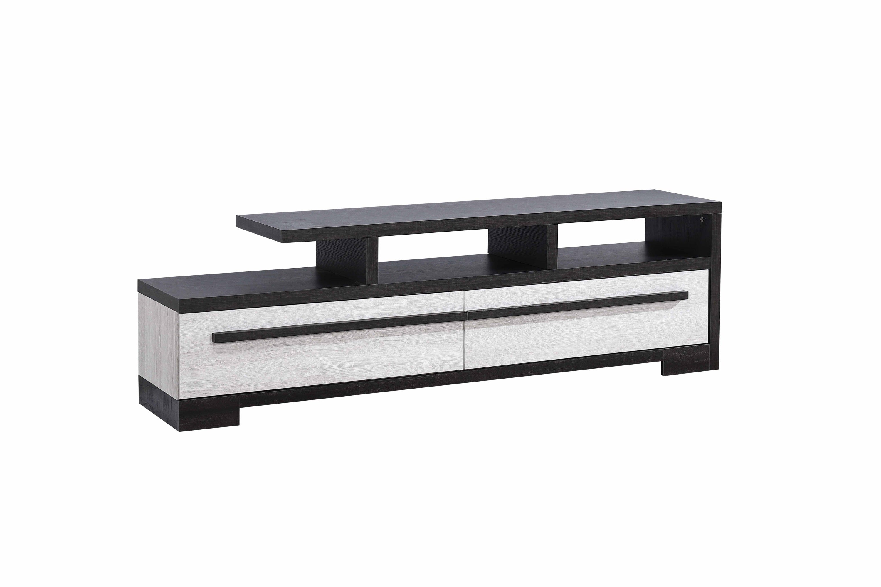 1pc Entertainment Console Modern Design Chalk Ebony Wood Finish Open Shelf Two Spacious Drawers TV Stand