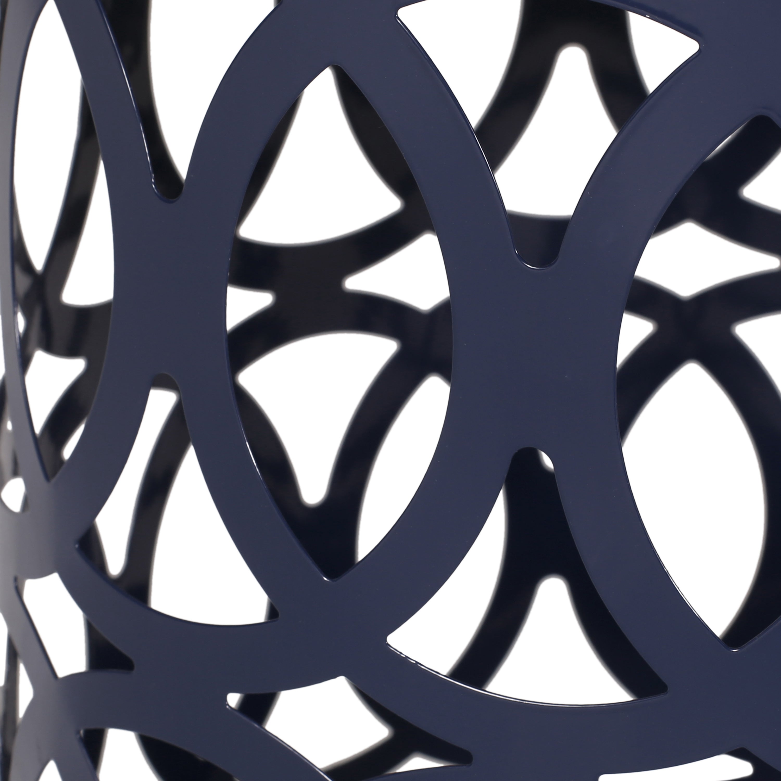 Contemporary Outdoor Metal End Table with Modern Design in Navy Blue Iron Material - Large Size