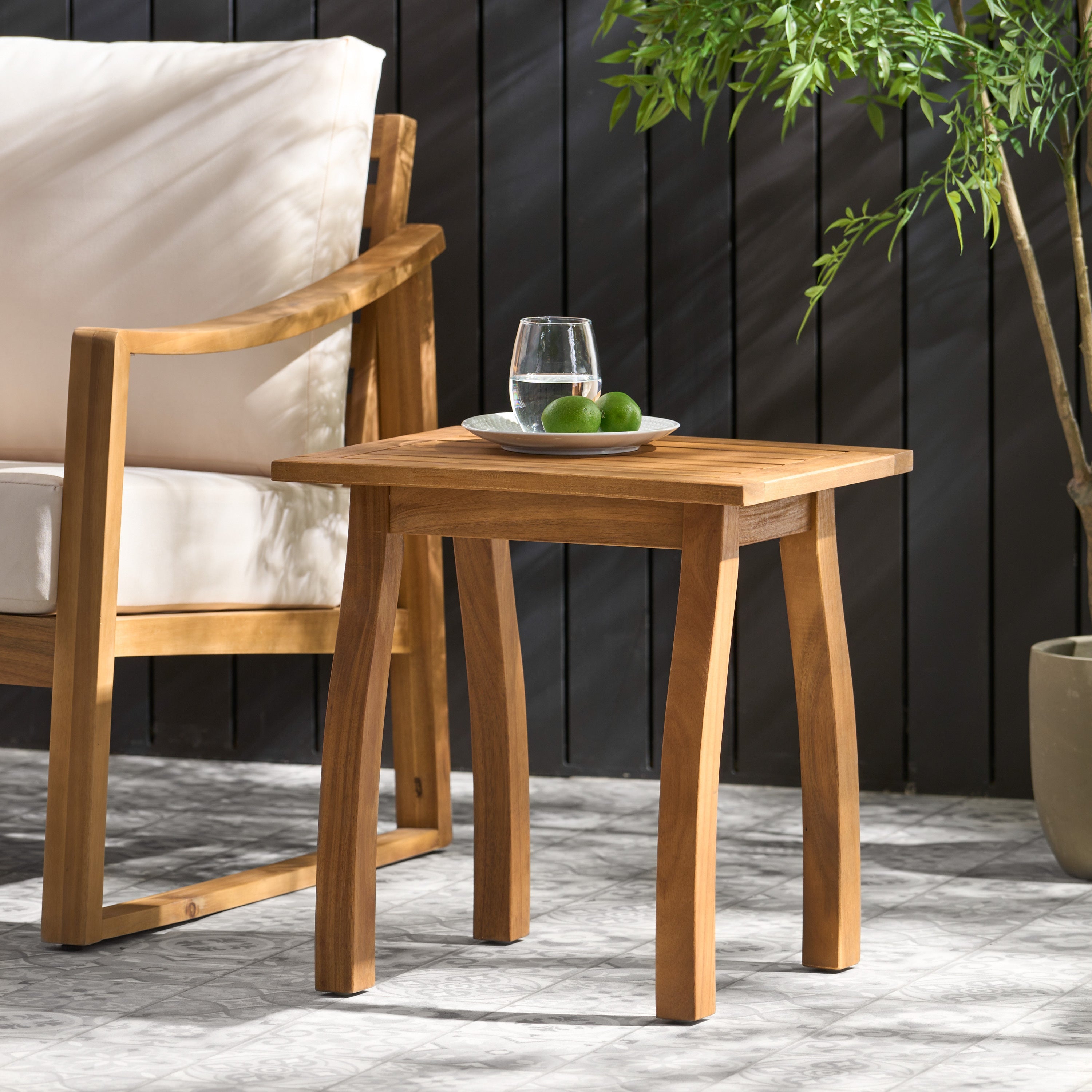 Kinesis Outdoor Side Table with Slatted Top and Wood Frame, Teak