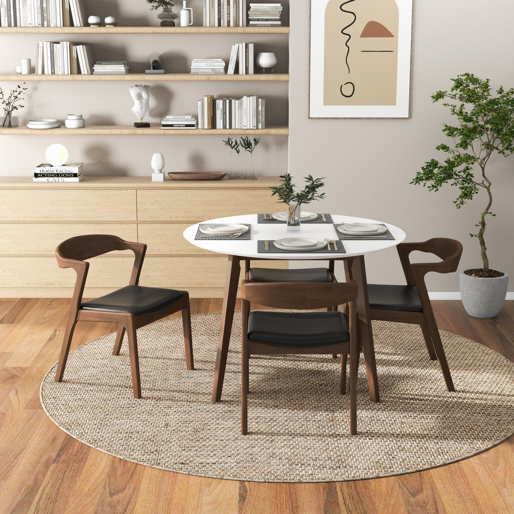 Alina Contemporary Dining Table with Smooth White Finish and Solid Wood Base 43' Diameter X 29.5' H Kitchen Dining Room Circle Dinner Pedestal Table