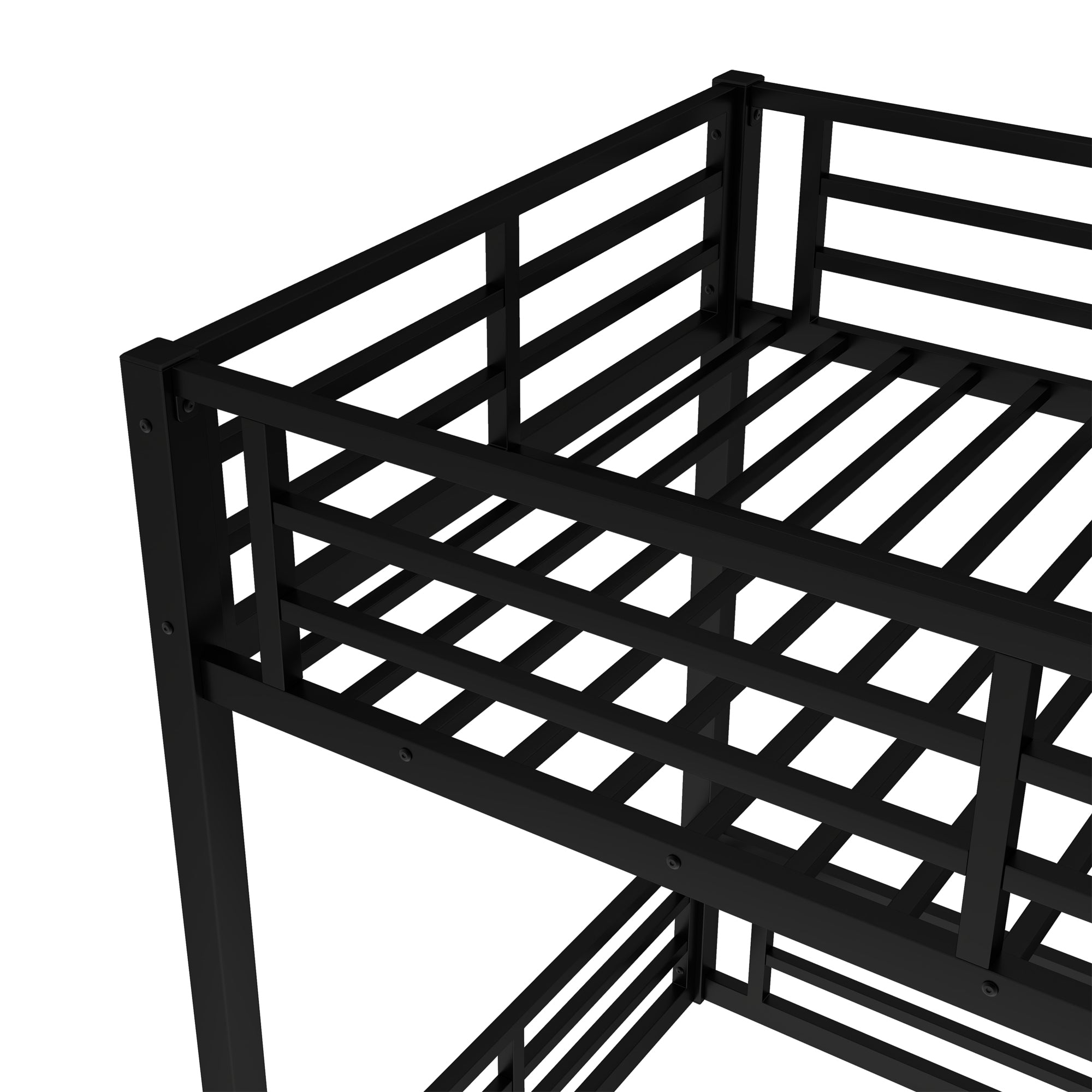 Metal Bunk Bed, Twin XL over Twin XL Floor Bunk Bed Frame, Heavy-Duty Bunk Bed for Kids, Teens, Adults, Noise-reduced Design, Black