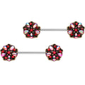 14G 5/8" Red Pink Gem Pinwheel Barbell Nipple Ring Set