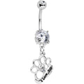 Clear Gem I Love You Brass Knuckles Dangle Belly Ring