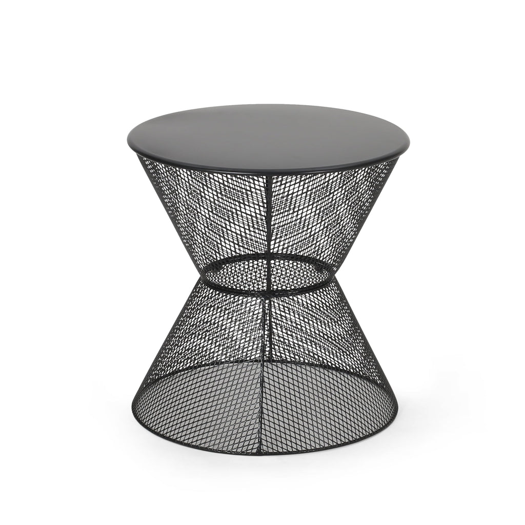 NEVADA Outdoor Side Table with Breezy Mesh Look in Matte Black Iron, 17.75 x 17.75 x 18.25 inches