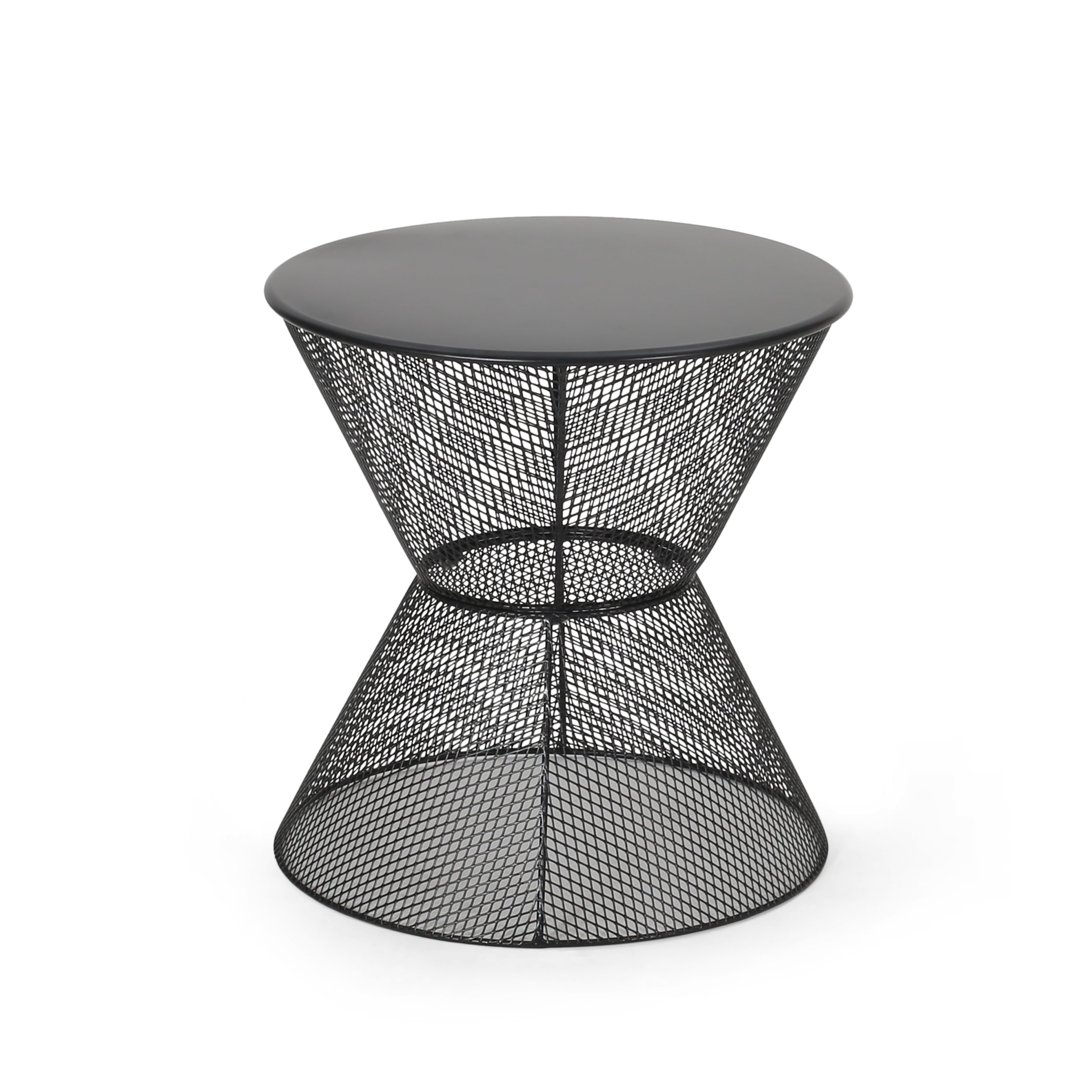 NEVADA Outdoor Side Table with Breezy Mesh Look in Matte Black Iron, 17.75 x 17.75 x 18.25 inches