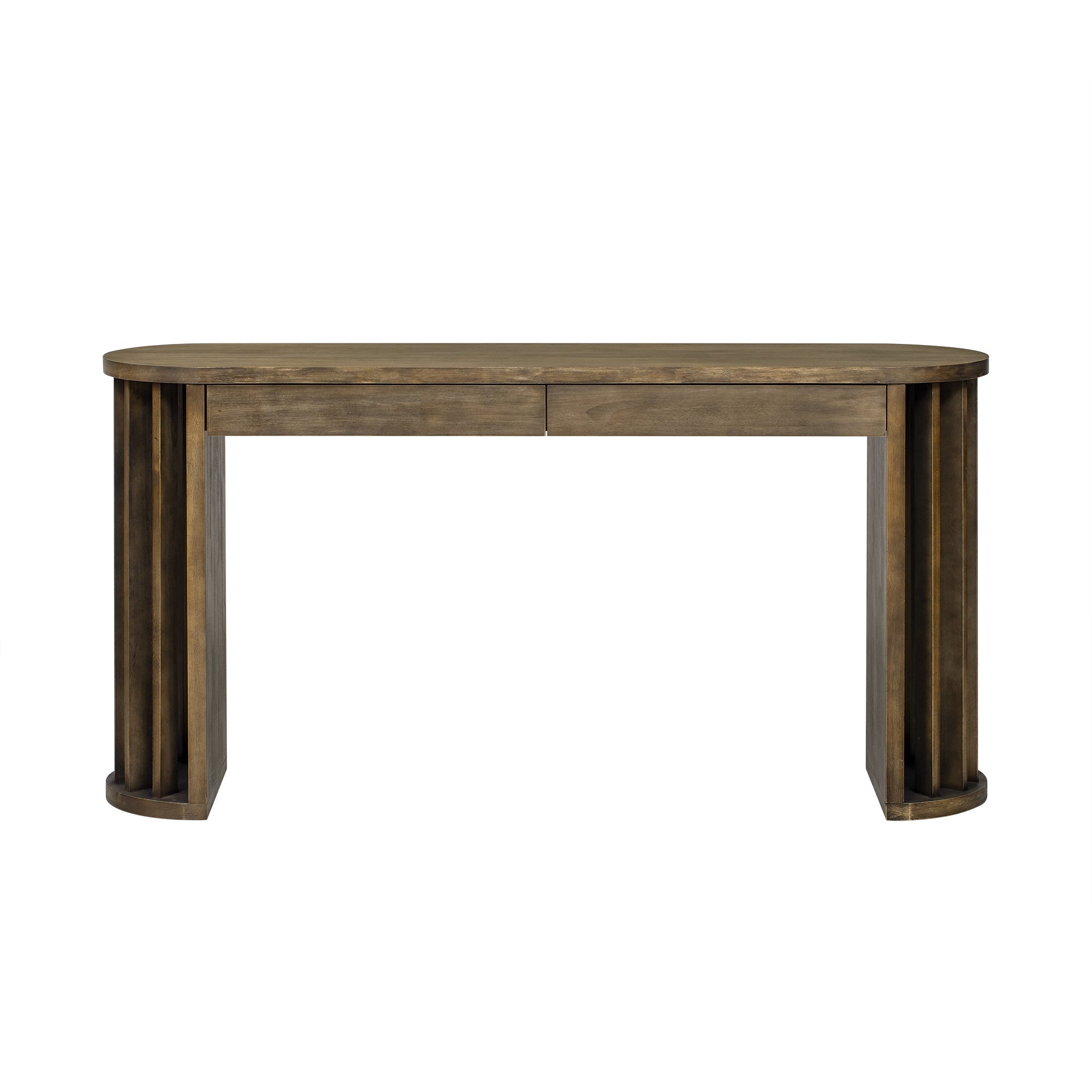 U_Style 59-inch Long Console Table,Oak Veneer Sofa Table,Curved and Straight Line Design,Behind the Couch, Farmhouse Entryway Table for Entrance, Hallway, Living Room (Natural)