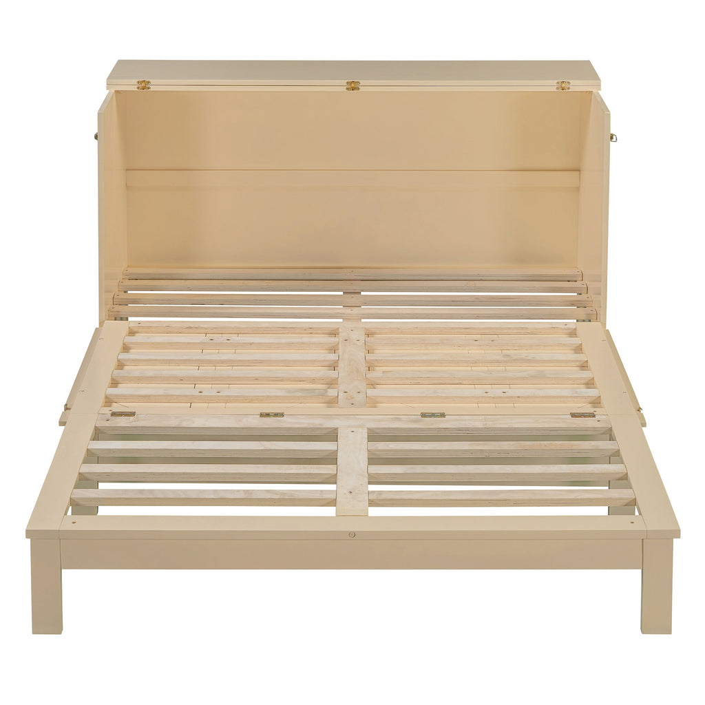 Queen Size Murphy Bed with Large Drawers, Gold