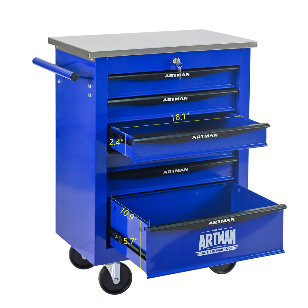 6 Drawers Multifunctional Tool Cart with Wheels,Metal Rolling Tool Cart Storage for Garage Workshop Warehouse Repair Shop--With Stainless Steel Roof- BLACK&BLUE