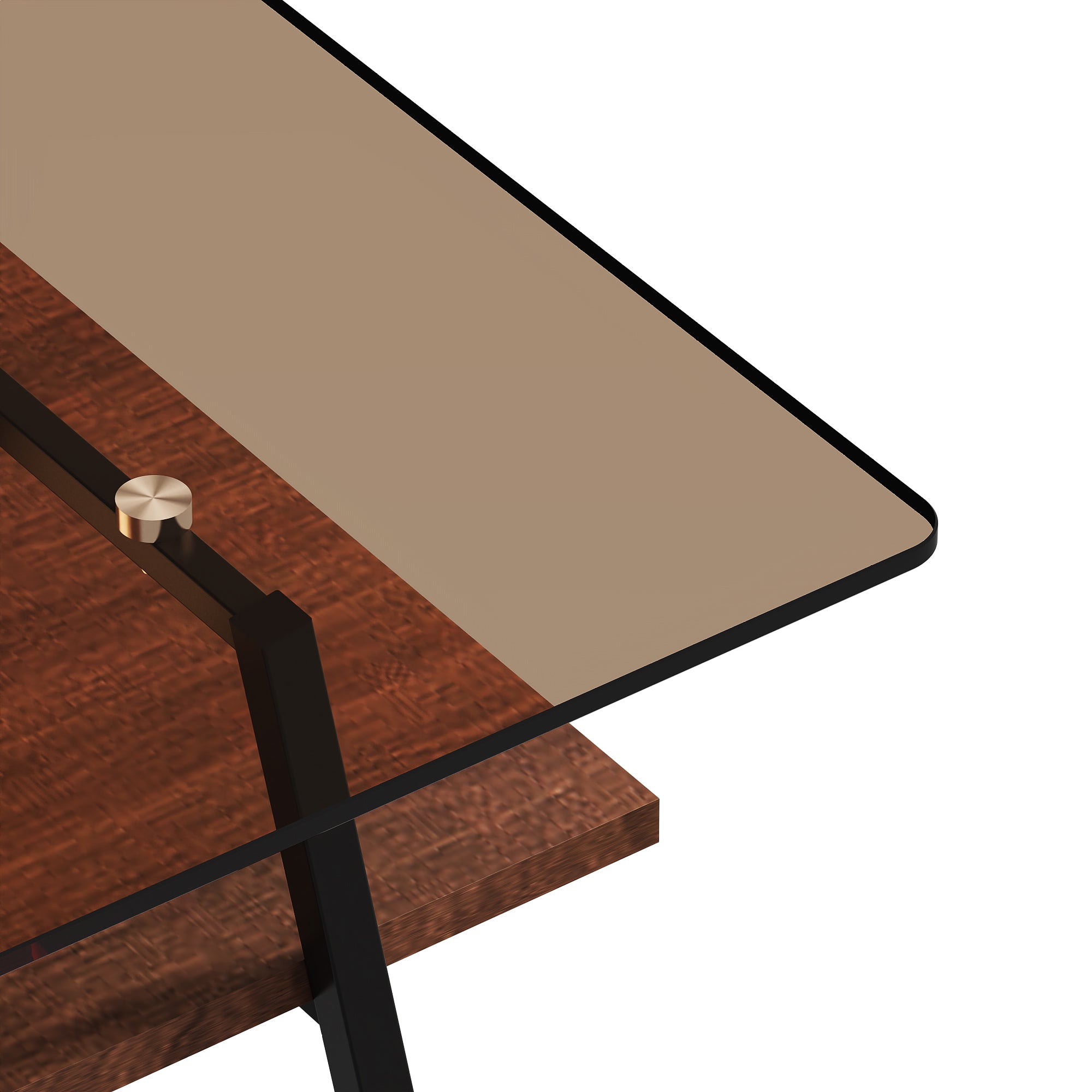 Rectangle Coffee Table, Tempered Glass Tabletop with Black Metal Legs, Modern Table for Living Room , Brown Glass