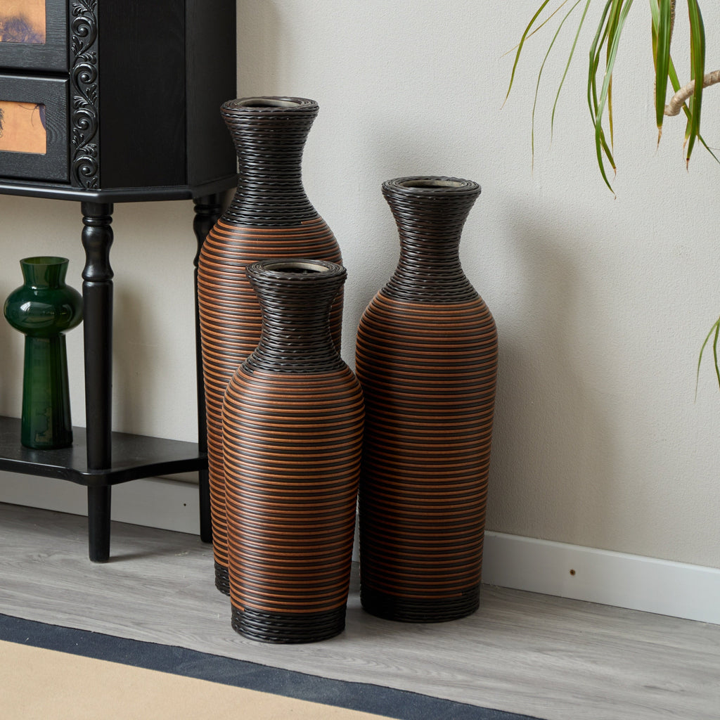 Desktop Vase, Brown Decorative Floor Vase, Classic and Neat Floor Vase, High Independent Flower Stand, Artificial Vine Vase, PVC Floor Vase, Home Decoration Flower Stand Set of 3 pieces