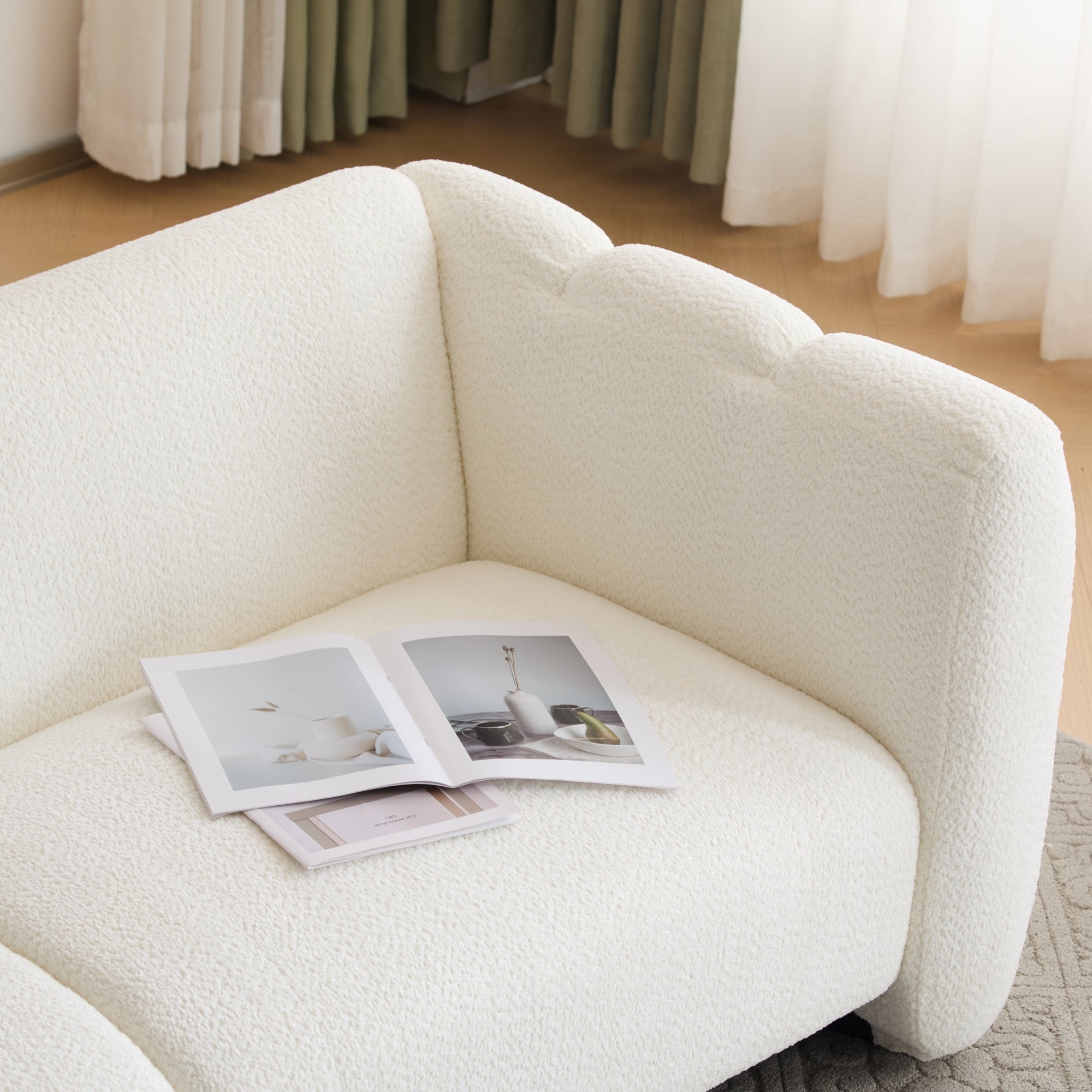 Tonson Wave Design 83' 3-Seater Sofa White Fabric Living Room Furniture