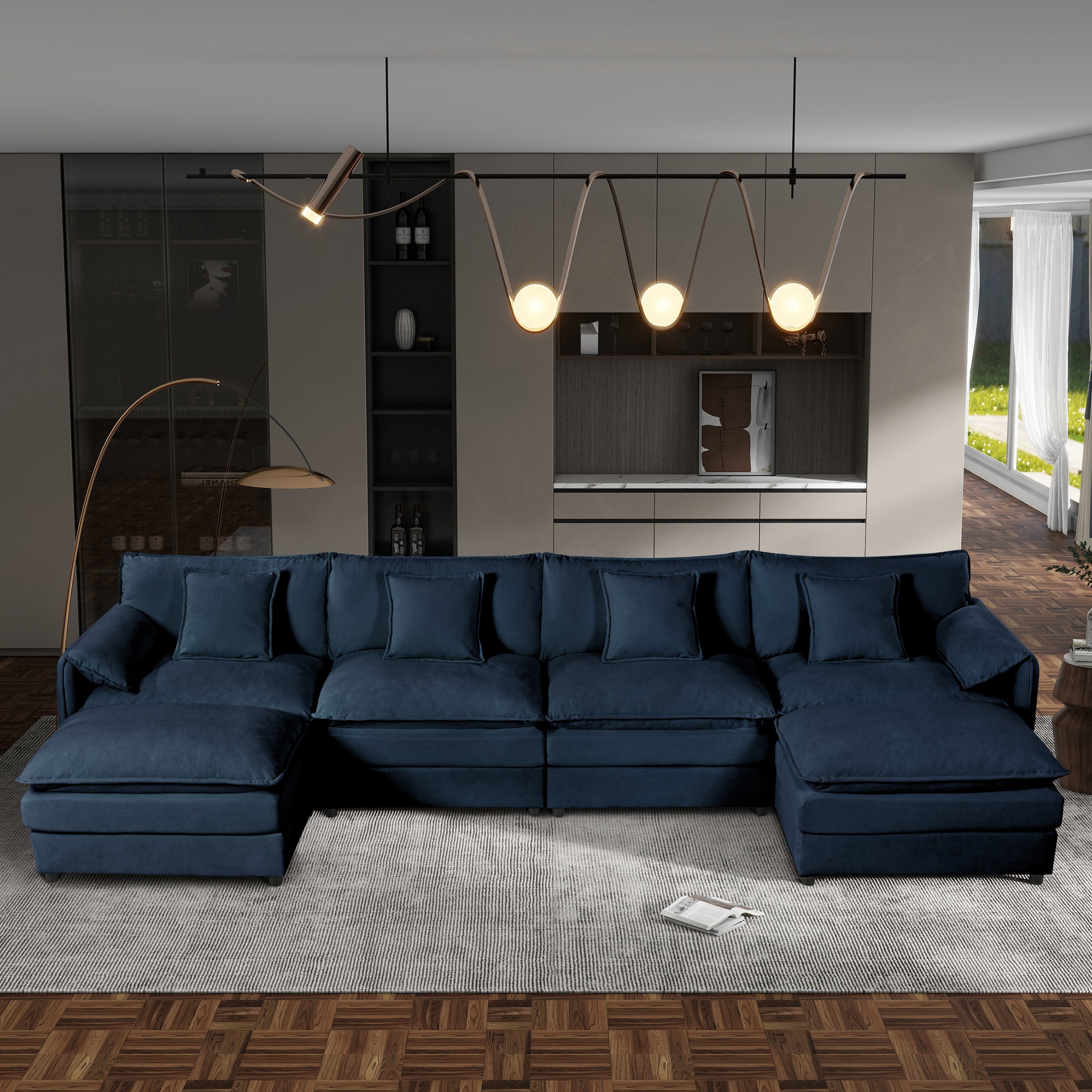 Modular Sectional Sofa, Oversized Deep Seat U Shaped Couch Set for Living Room, 4-Seater Comfy Cloud Couches with Two Movable Ottomans, DIY Combination, Chenille,Blue