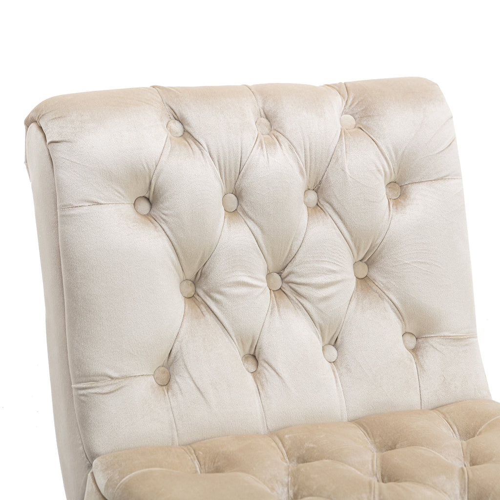 COOLMORE Modern Velvet Armless Accent Living Room Chair / Leisure Chair,Upholstered Fabric Button Comfortable Chair with Wooden Legs for Bedroom, Living Room, Office (Beige Velvet)