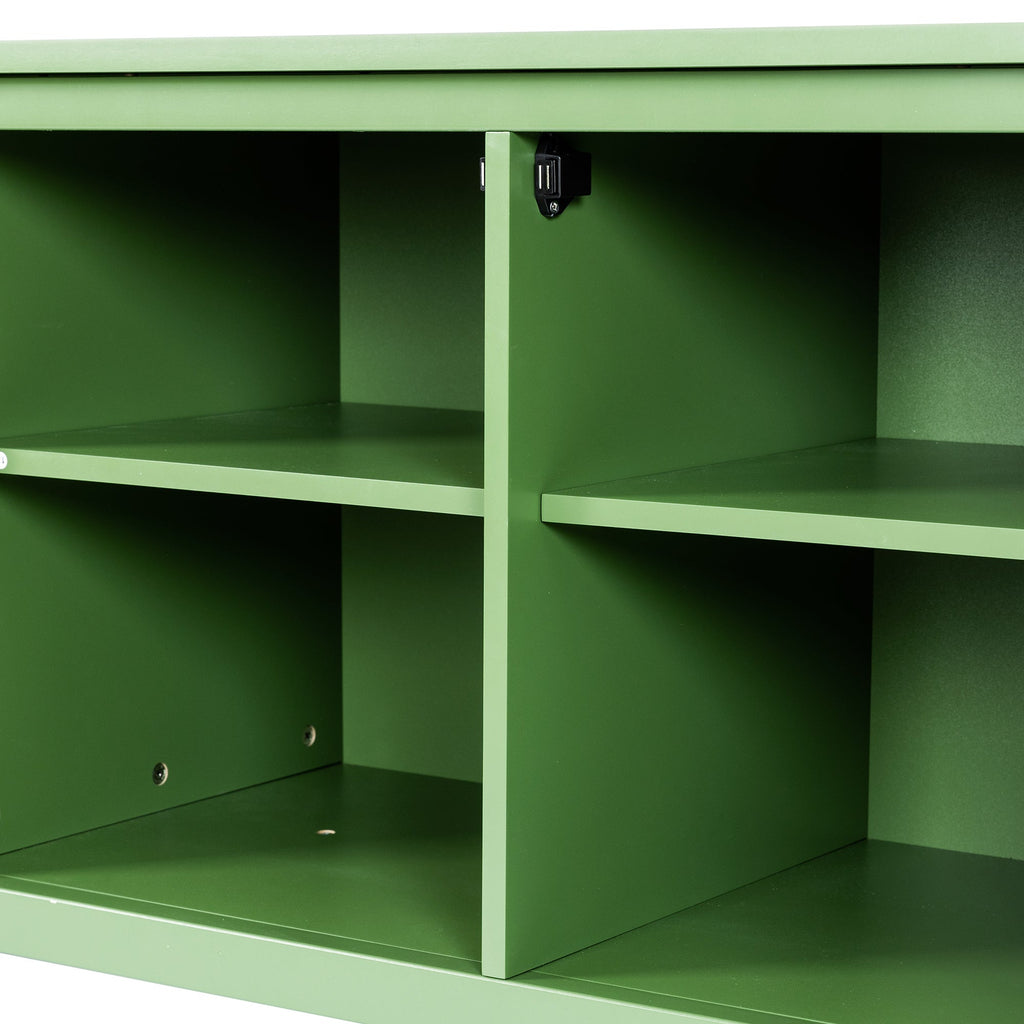Stylish Antique Green TV Cabinet with Solid Wood Frame and Changhong Glass Door, 71-inch