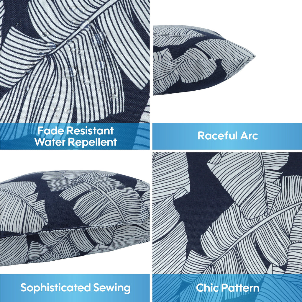 2 Pack Outdoor Throw Pillows, Waterproof & Fade-Resistant Patio Cushions for Garden, Porch, Poolside Furniture - Soft & Comfortable Decorative Pillow Covers (18x18 Inch, Blue leaf)