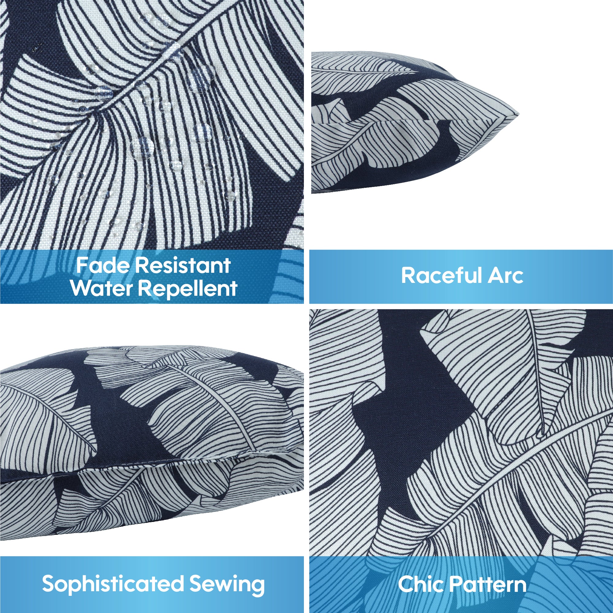 2 Pack Outdoor Throw Pillows, Waterproof & Fade-Resistant Patio Cushions for Garden, Porch, Poolside Furniture - Soft & Comfortable Decorative Pillow Covers (18x18 Inch, Blue leaf)